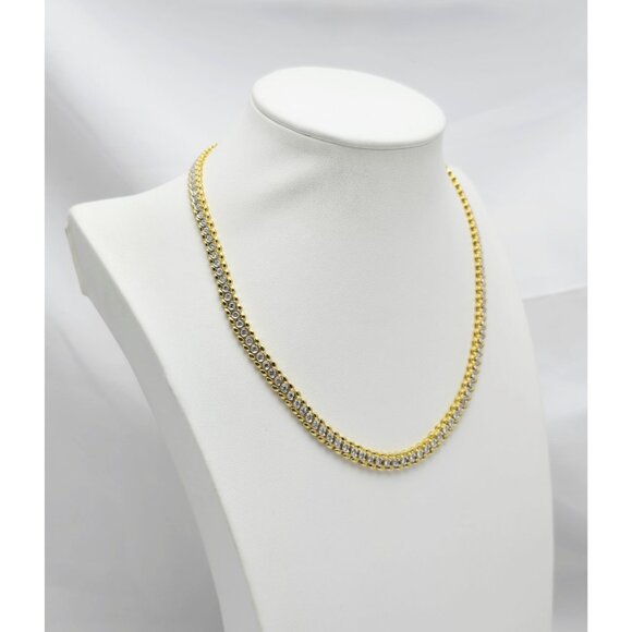 Unique 18K Solid Yellow Gold Designer Diamond Tennis Link Chain Necklace - 16" L - Picture 3 of 16